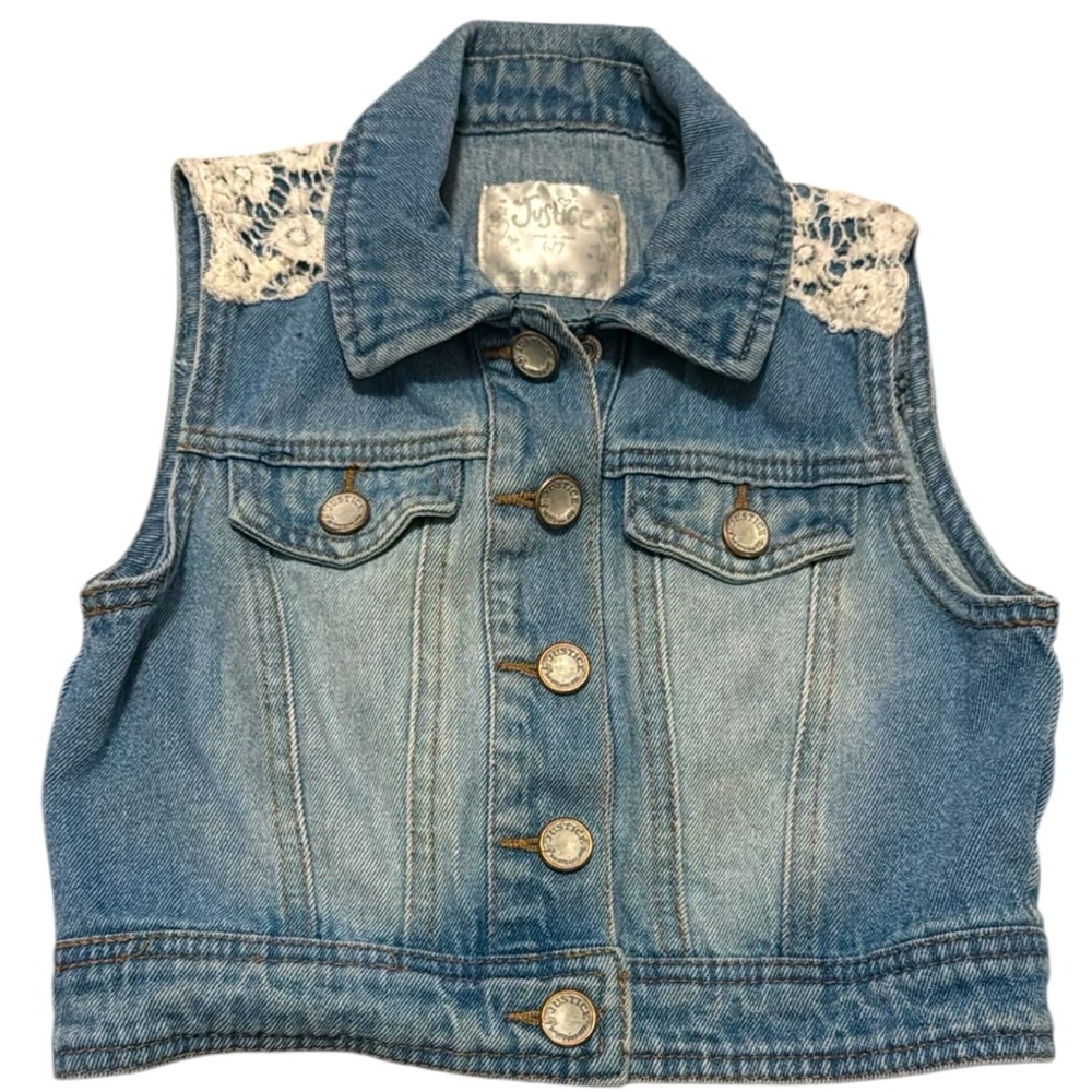 Denim Vest with Lace Accents